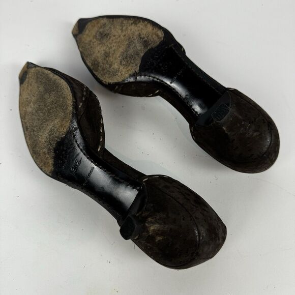 Prada Brown Suede D'Orsay Pumps Kitten Heels Buckle Pointed Toe Size 5.5 EU 35.5 - Picture 10 of 12